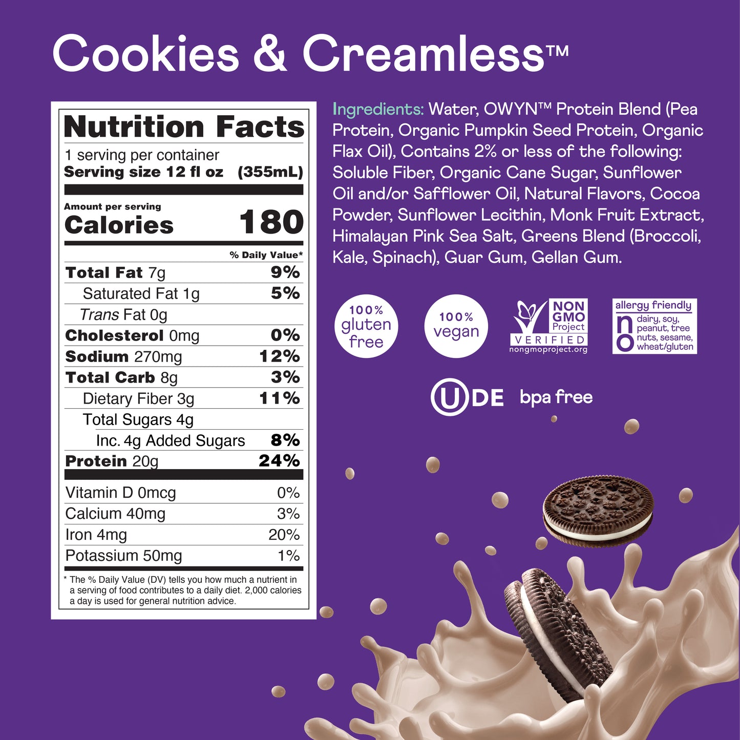 OWYN 20mg Protein Shake • Cookies & Creamless